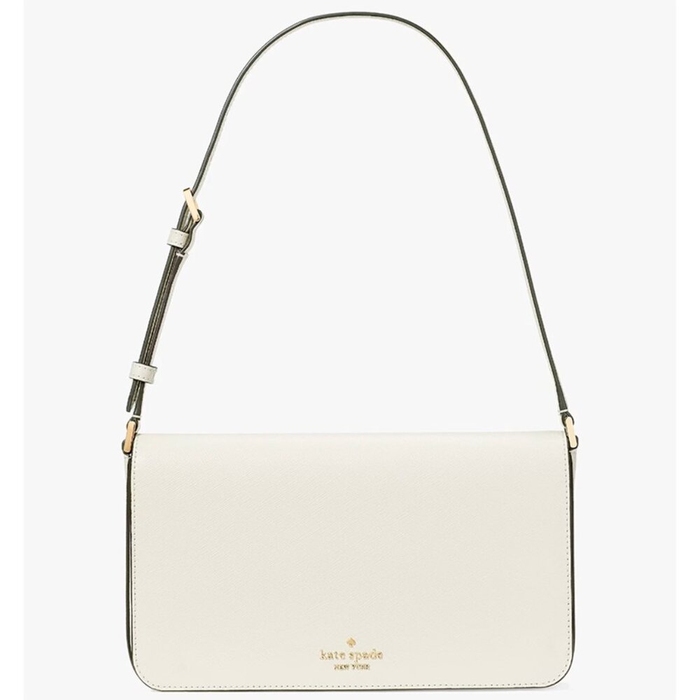 S Kate Spade Staci Ivory White Leather Flap Shoulder Bag Purse KF371 NWT $329